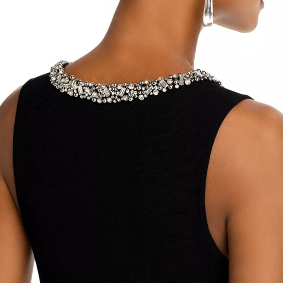 595$ SIMKHAI Khari Sweetheart Rhinestone Trim Midi Dress Sleeveless Size M Black - Picture 4 of 5